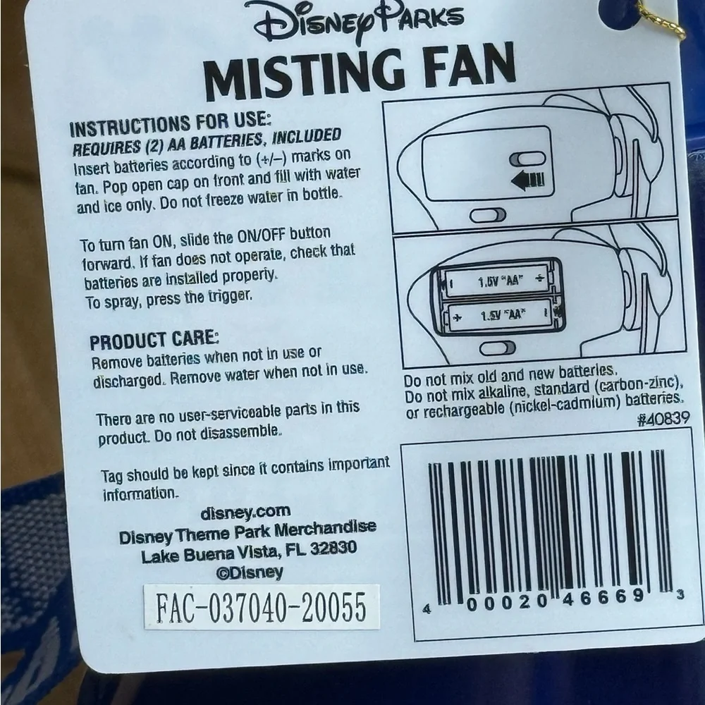Disney Parks Mickey Mouse Misting Fan Cooling Water Spray Bottle With Lanyard
